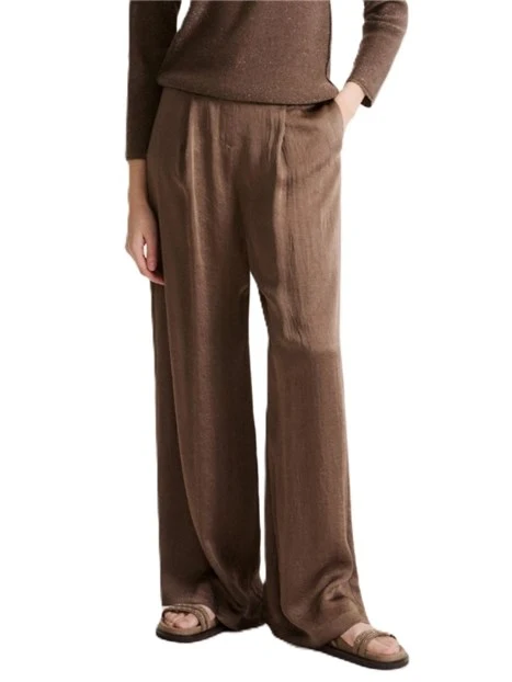 PANTALONI PALAZZO EFFETTO STROPICCIATO DONNA MARRONE