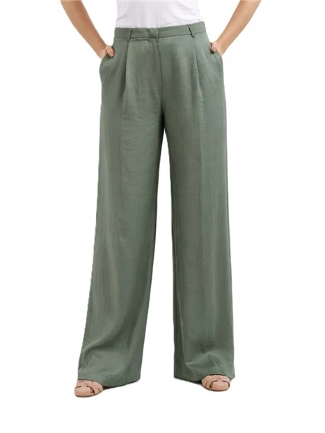 PANTALONI PALAZZO EFFETTO STROPICCIATO DONNA VERDE