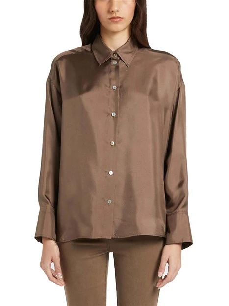 CAMICIA IN TWILL PURA SETA DONNA MARRONE