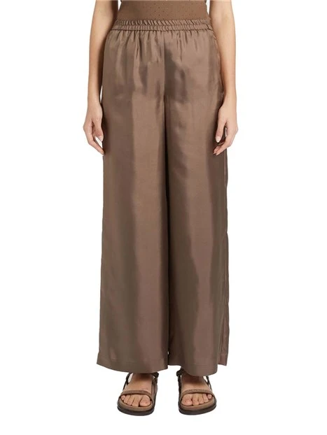 PANTALONI PALAZZO IN TWILL SI PURA SETA DONNA MARRONE
