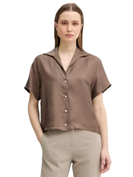 CAMICIA MANICA CORTA IN SETA DONNA MARRONE