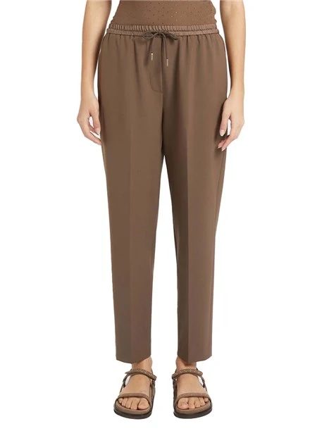 PANTALONI A SIGARETTA  TASCHE LATERALI CON DETTAGLI IN SETA DONNA MARRONE