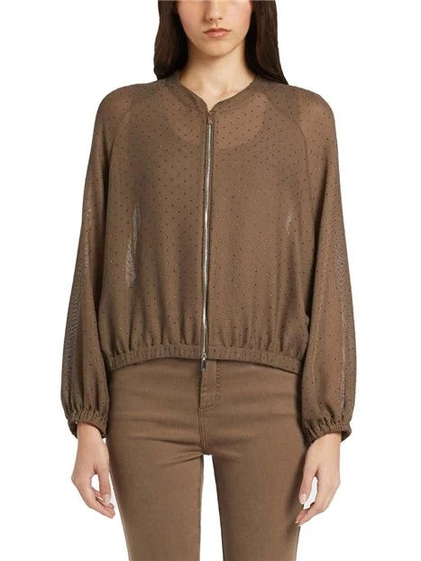 GIACCA CORTA CON CERNIERA CON STRASS DONNA MARRONE