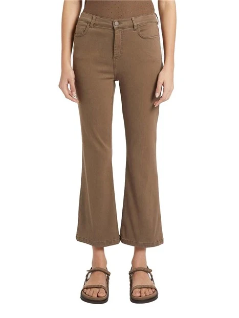 PANTALONE CROPPED IN MISTO COTONE STRETCH E 5 TASCHE DONNA MARRONE