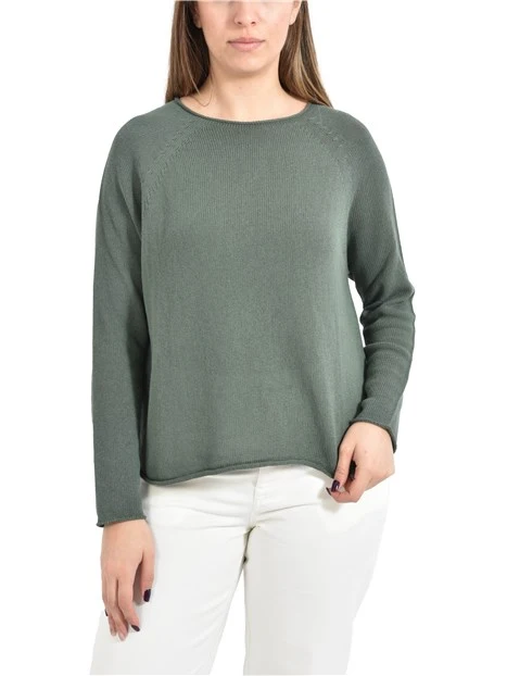 MAGLIA SCOLLO A BARCA LOGO RICAMATO DONNA VERDE