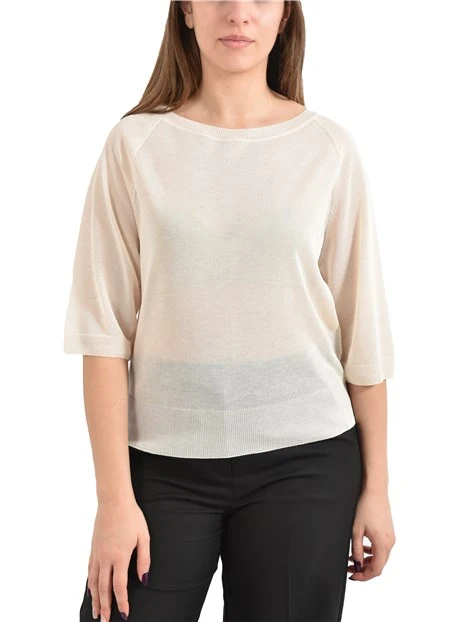 MAGLIA GIROCOLLO IN FILATO DI VISCOSA  EFFETTO TULLE LEGGERO DONNA BIANCO