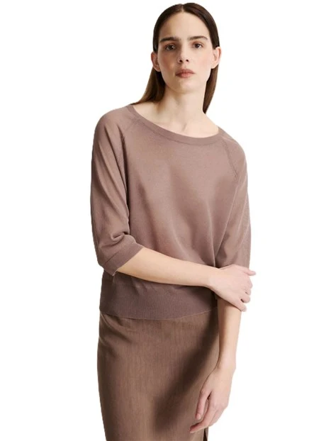MAGLIA GIROCOLLO IN FILATO DI VISCOSA  EFFETTO TULLE LEGGERO DONNA MARRONE