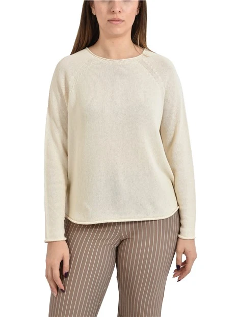 MAGLIA SCOLLO A BARCA LOGO RICAMATO DONNA BIANCO