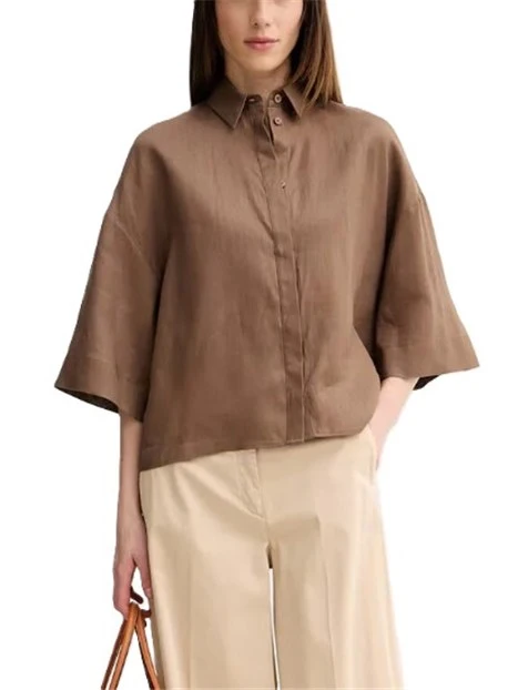 CAMICIA IN PURO LINO CON VESTIBILITA' AMPIA DONNA MARRONE