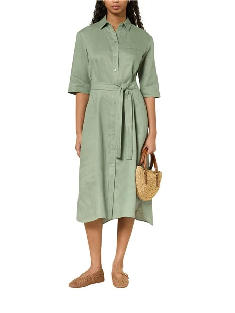 VESTITO CHEMISIER IN LINO CON CINTURA ABBINATA DONNA VERDE