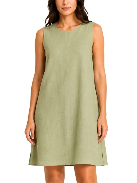 VESTITO CORTO SMANICATO CON CHIUSURA CON ZIP IN LINO DONNA VERDE