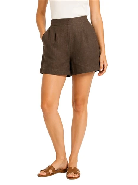 SHORTS IN LINO CON ELASTICO SUL RETRO DONNA MARRONE