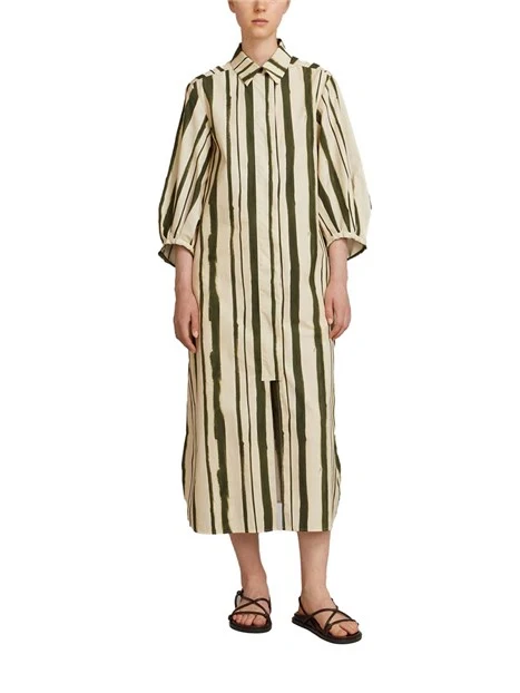 VESTITO CHEMISIER FANTASIA A RIGHE BEIGE