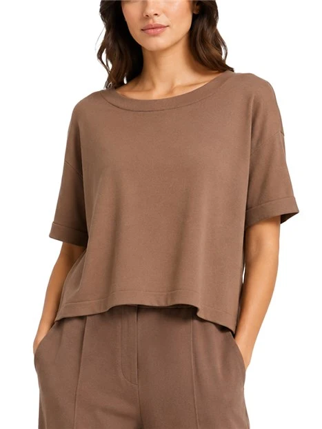 T-SHIRT MANICA CORTA IN VISCOSA VESTIBILITÀ AMPIA DONNA MARRONE