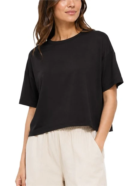 BLUSA MANICA CORTA IN JERSEY DI VISCOSA CON TAGLIO BOXY DONNA NERO