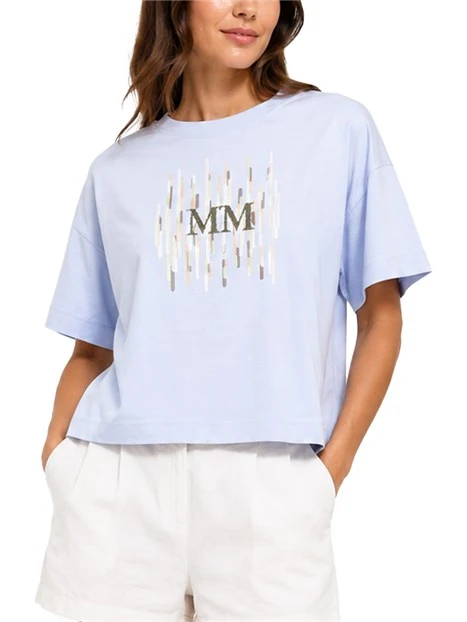 TOP CROP CON MANICHE CORE E LOGO FRONTALE DONNA AZZURRO