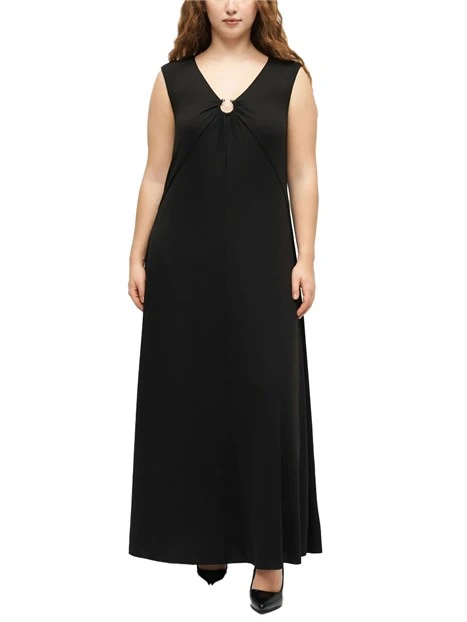 VESTITO LUNGO IN JERSEY CON SCOLLO A V E ANELLO IN METALLO DONNA NERO