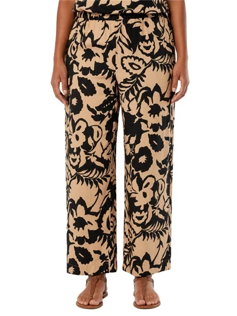 PANTALONI PALAZZO IN VISCOSA CON STAMPA ALL OVER DONNA BEIGE