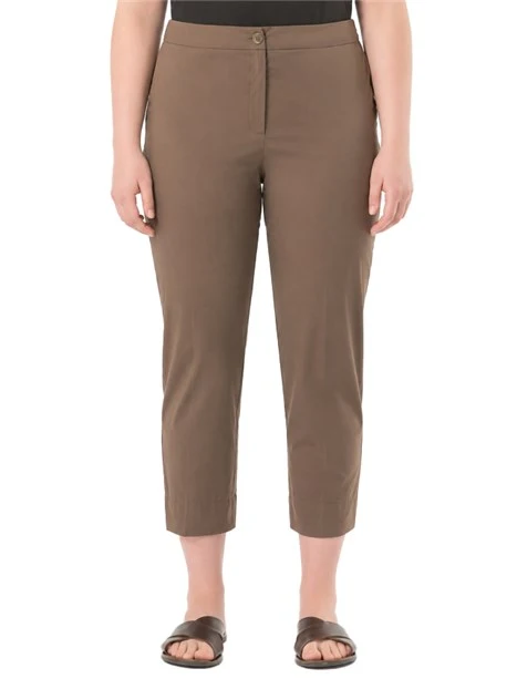 PANTALONI CROPPED IN COTONE STRETCH CON SPACCHETTI AL FONDO DONNA MARRONE