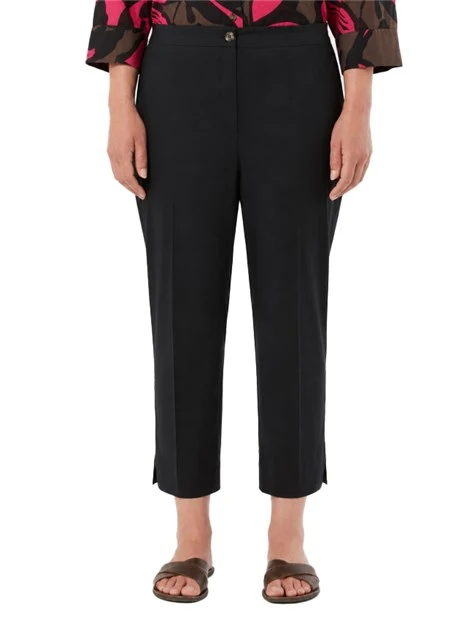 PANTALONI CROPPED IN COTONE STRETCH CON SPACCHETTI AL FONDO DONNA NERO