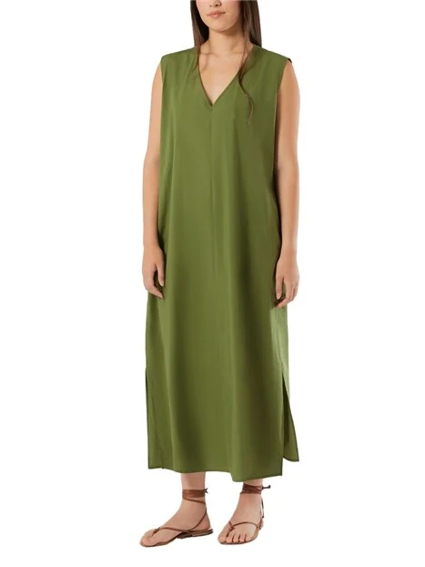 VESTITO CORTO CON SCOLLO A V E SPACCHI LATERALI DONNA VERDE