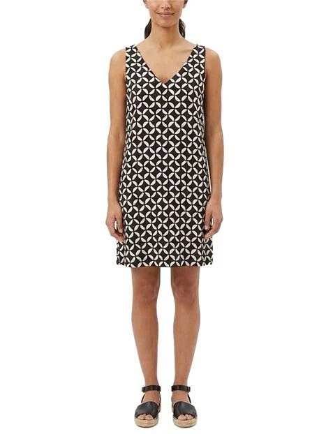 VESTITO CORTO SMANICATO CON SCOLLO A V E STAMPA ALL OVER DONNA MARRONE