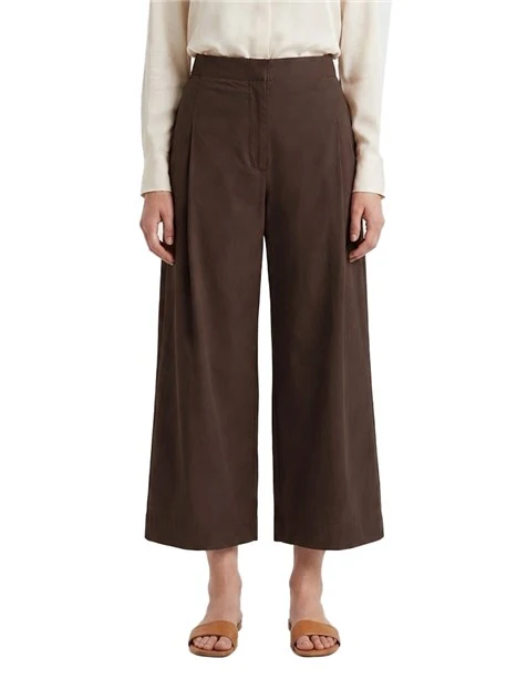 PANTALONI CROPPED IN COTONE STRETCH CON PASSANTI DONNA MARRONE