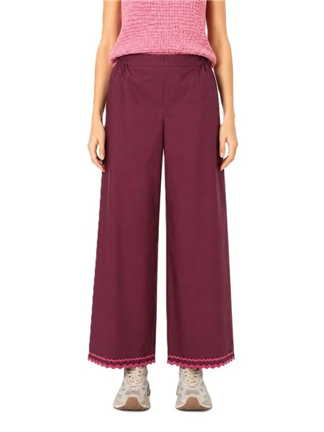 PANTALONE CROPPED IN POPELINE DI COTONE CON ORLO DECORATO DONNA VIOLA