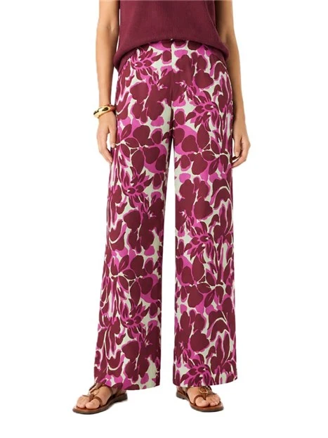 PANTALONE PALAZZO IN SETA CON STAMPA ALL OVER DONNA FUCSIA