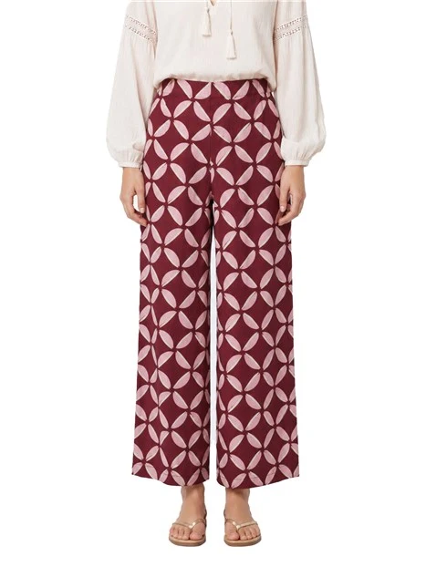 PANTALONE PALAZZO CON ELASTICO IN VITA STAMPA GEOMETRICA DONNA BORDEAUX