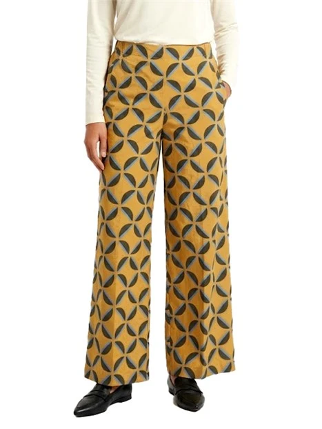 PANTALONE PALAZZO CON ELASTICO IN VITA STAMPA GEOMETRICA DONNA AVORIO