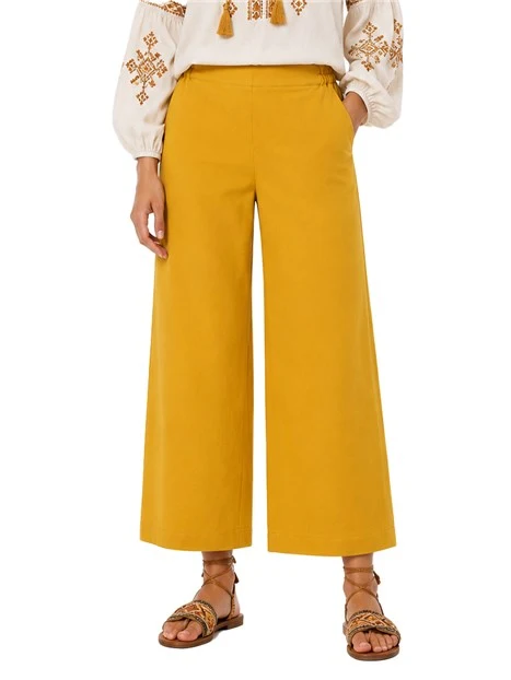 PANTALONI PALAZZO IN POPELINE DI COTONE CON ELASTICO IN VITA DONNA AVORIO