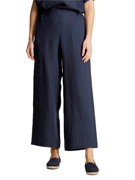 PANTALONI PALAZZO IN LINO CON ELASTICO POSTERIORE DONNA BLU