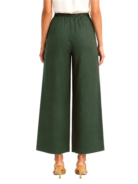 PANTALONI PALAZZO IN LINO CON ELASTICO POSTERIORE DONNA VERDE