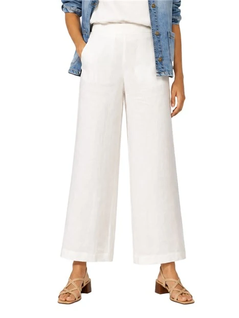 PANTALONI PALAZZO IN LINO CON ELASTICO POSTERIORE DONNA BIANCO