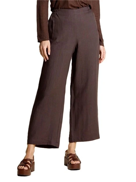 PANTALONI PALAZZO IN LINO CON ELASTICO POSTERIORE DONNA MARRONE