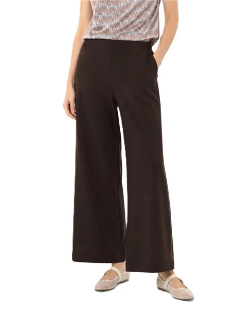 PANTALONI PALAZZO CON ELASTICO POSTERIORE IN VITA DONNA MARRONE