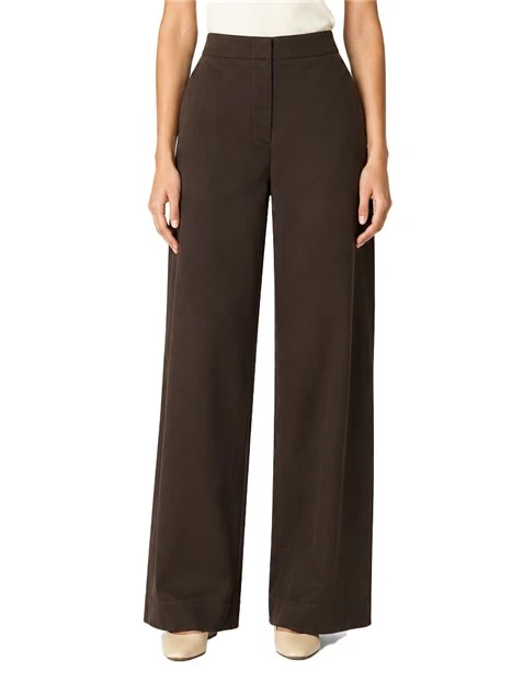 PANTALONE PALAZZO IN COTONE STRETCH  CON TASCHE DONNA MARRONE