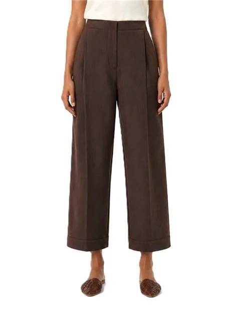 PANTALONI CROPPED IN TESSUTO LEGGERO CON TASCHE DONNA MARRONE