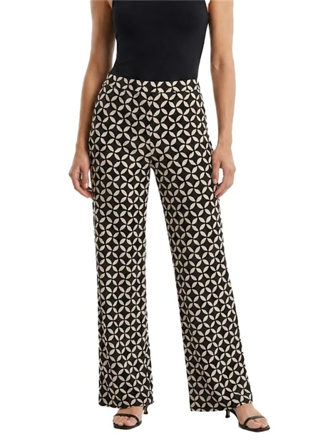 PANTALONE PALAZZO IN TESSUTO ELASTICO CON STAMPA ALL OVER DONNA MARRONE