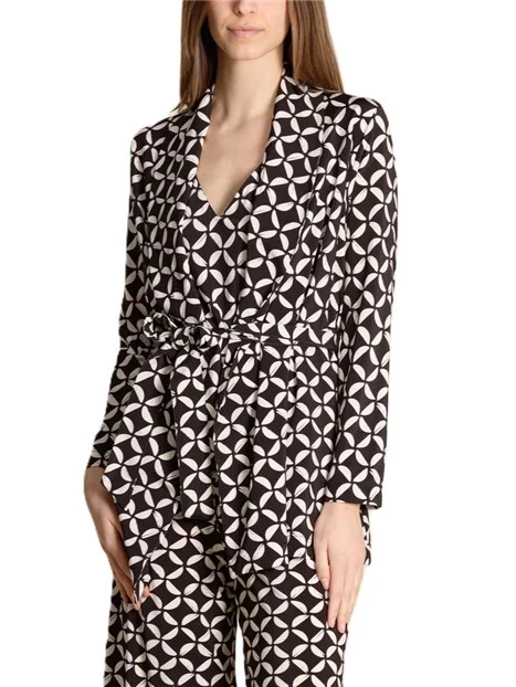 GIACCA IN JERSEY CON FUSCIACCA IN VITA E STAMPA DONNA MARRONE