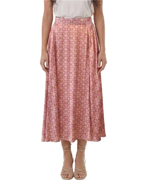 GONNA LUNGA IN SETA CON STAMPA ED ELASTICO IN VITA DONNA ROSA