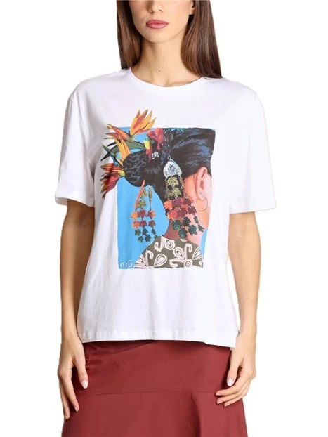 T-SHIRT MANICA CORTA CON STAMPA SARAWAK DONNA BIANCO