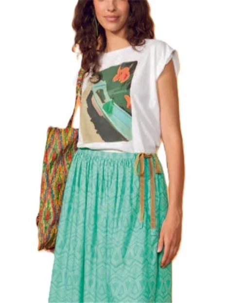 T-SHIRT IN JERSEY MANICA CORTA CON STAMPA KUCHING DONNA BIANCO