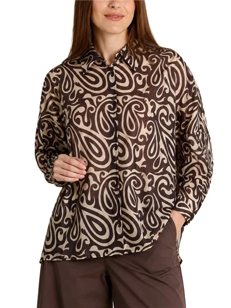 CAMICIA KIMONO IN VOILE STAMPATO DONNA MARRONE