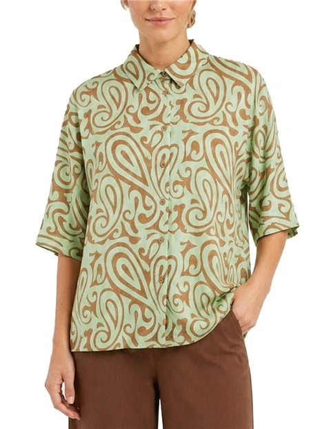 CAMICIA KIMONO IN VOILE STAMPATO DONNA VERDE