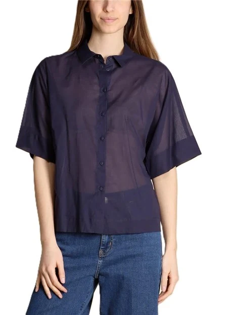 CAMICIA KIMONO IN VOILE DI COTONE DONNA BLU