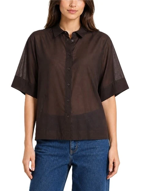 CAMICIA KIMONO IN VOILE DI COTONE DONNA MARRONE