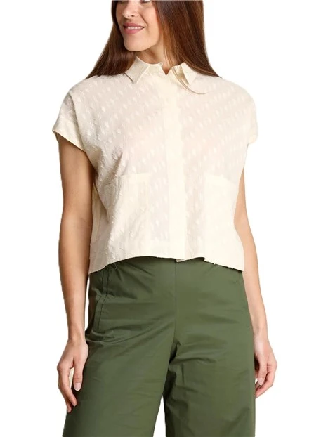 CAMICIA MANICHE CORTE IN COTONE CON TESSUTO LAVORATO DONNA BIANCO