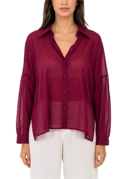 CAMICIA IN VOILE DI COTONE CON COSTRUZIONE A RETTANGOLO DONNA BORDEAUX